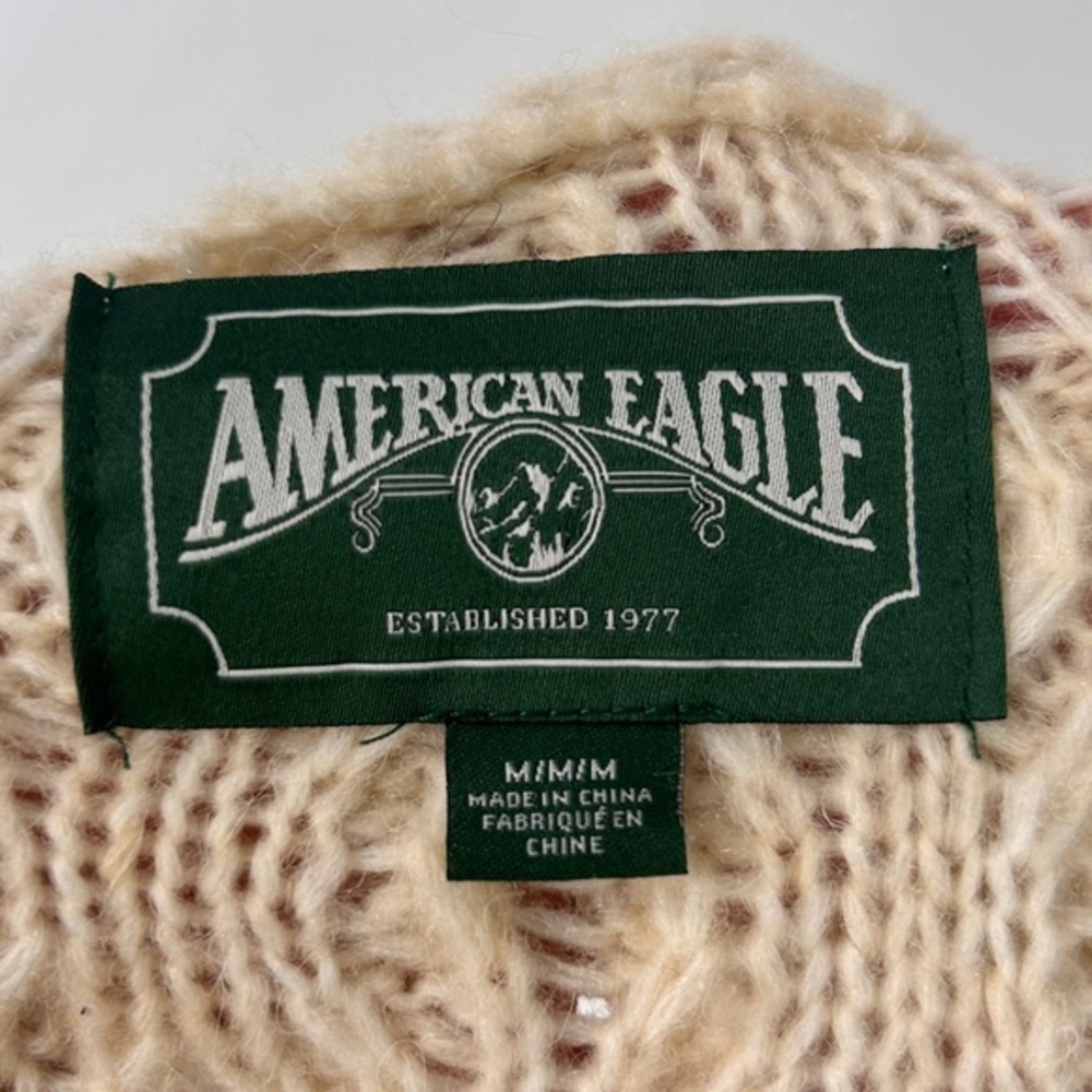 American Eagle Oversized Cable Knit Wool Blend Sweater Beige Cardigan Womens New - Picture 4 of 6